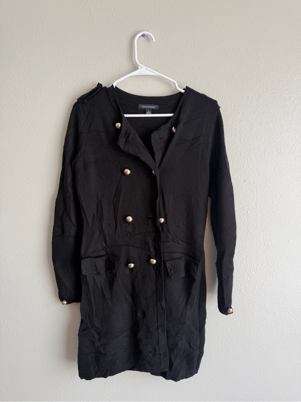 Banana Republic Fine Merino Wool Military Sweater Coat - Black - Size S